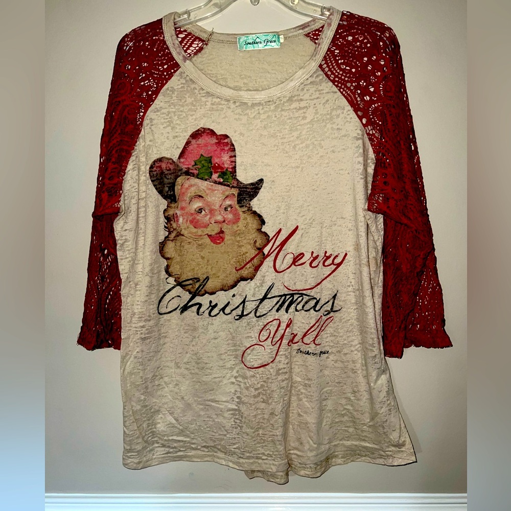 Southern Grace Santa Graphic Holiday Top XXL- Excellent Condition